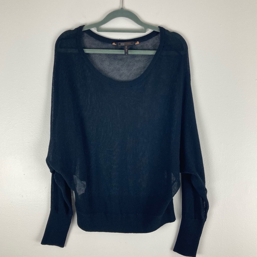 BCBG Maxazria sheer black sweater with batwing sleeves medium
